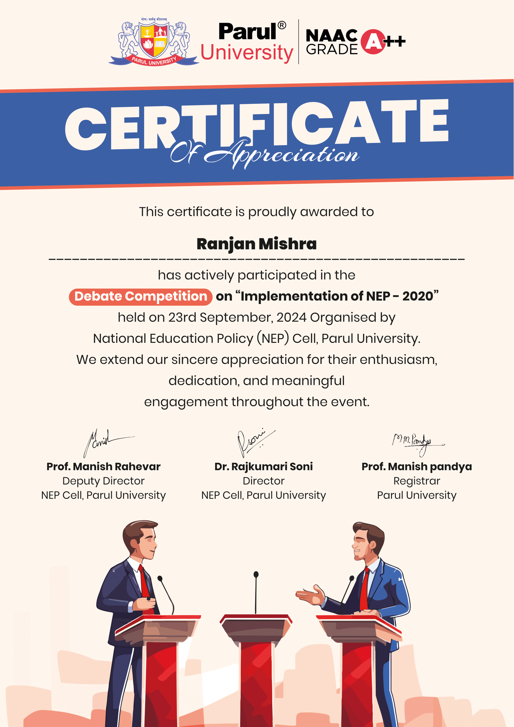 National Championship Certificate