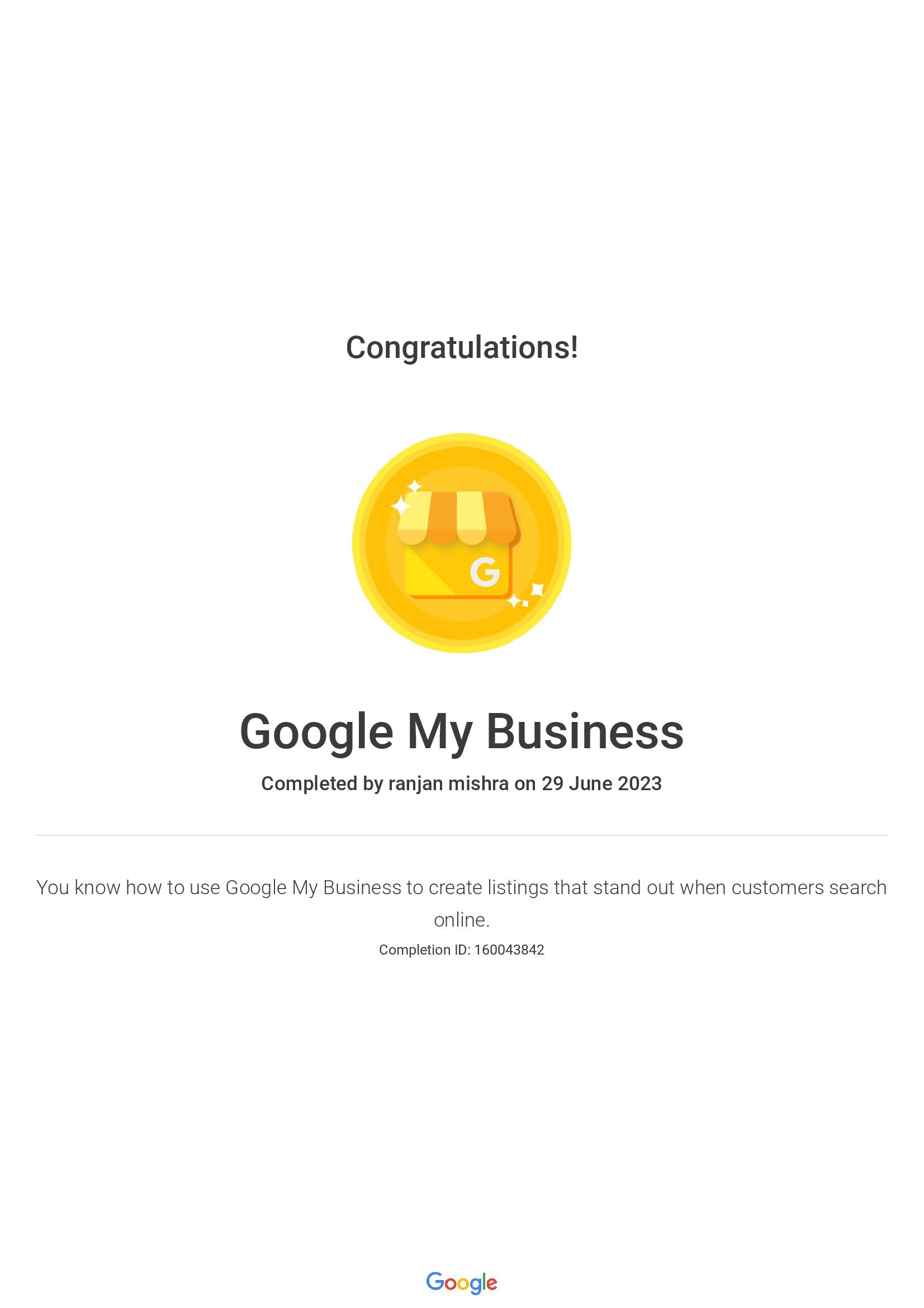 Google My Business Official Certification Photo